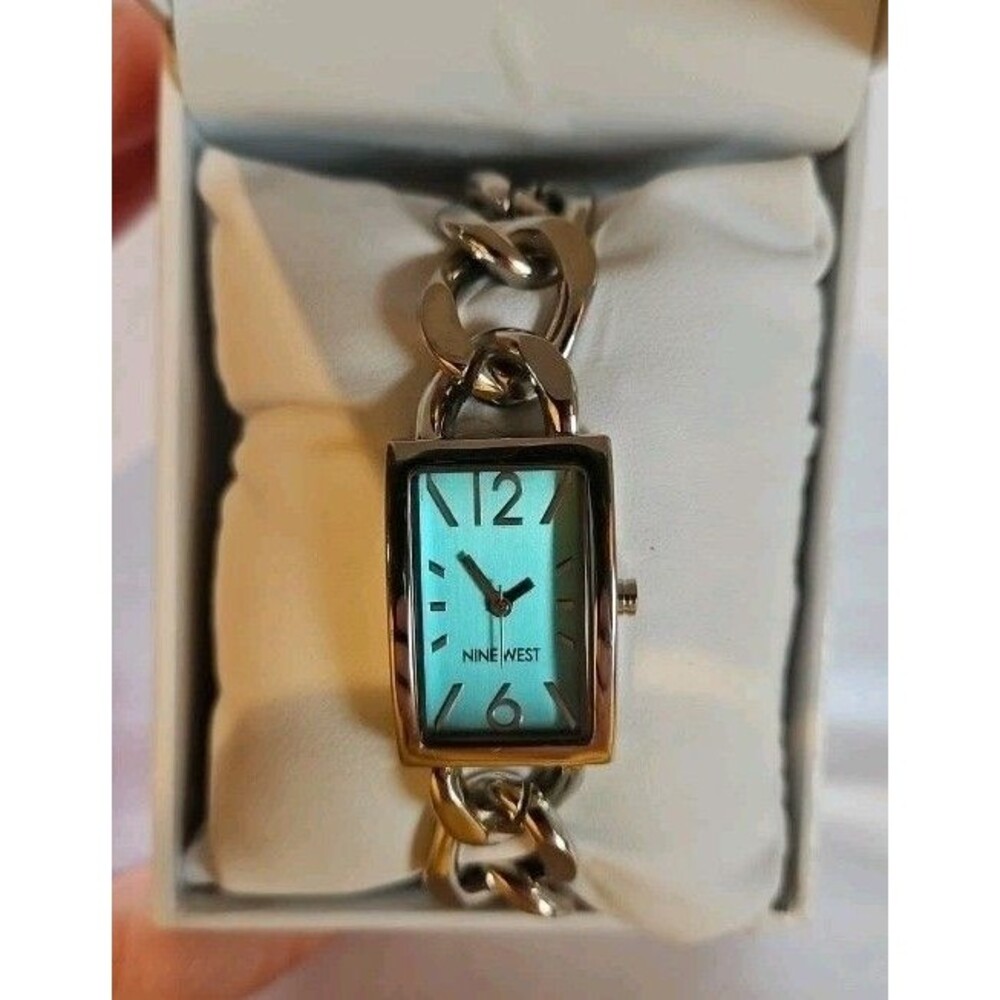 New Nine West Women's Teal Bracelet Watch Rectangle - Silver/teal